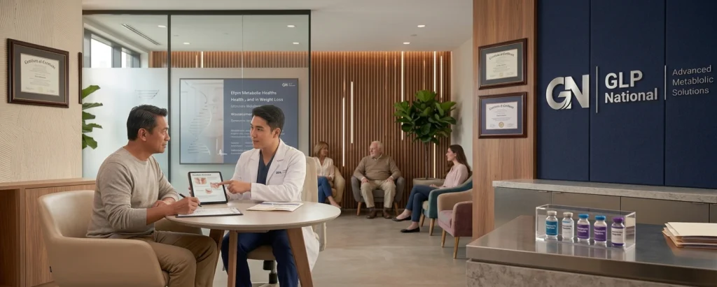 GLP National doctor consulting with a patient about weight loss.